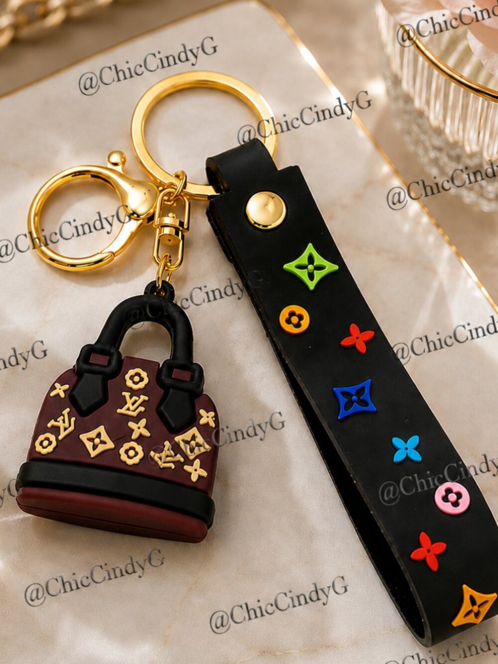 Mini Purse Handbag Keychain Charm Wristlet Strap Gold Key Ring Bag Accessory
